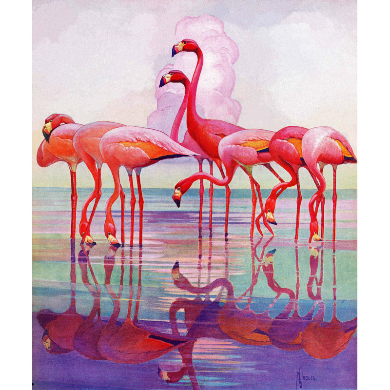 Large Pink Flamingos Canvas Art with Wooden Frame