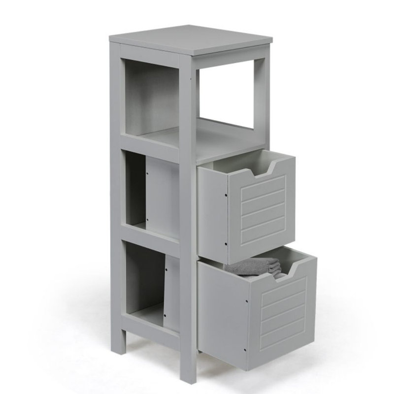 Red Barrel Studio Wooden Floor Cabinet Multifunctional Bathroom Storage Cabinet Side Organizer W/drawer, Gray