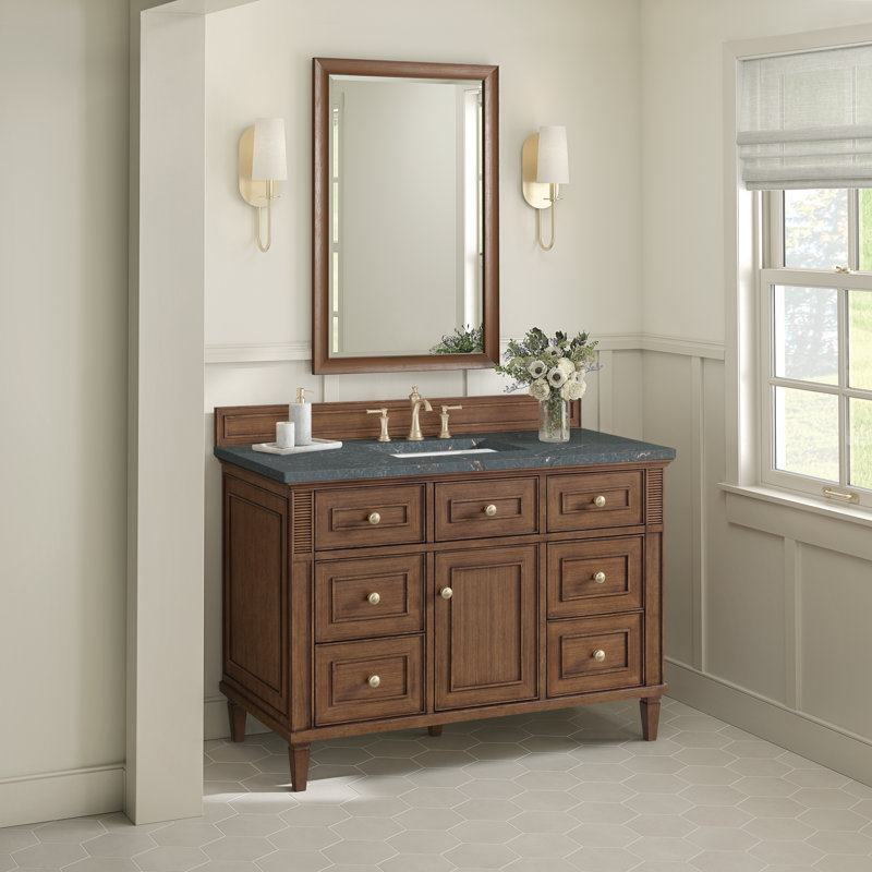 Lorelai 48'' W Single Vanity, Mid-Century Walnut, Parisien Bleu Quartz, 8" Widespread