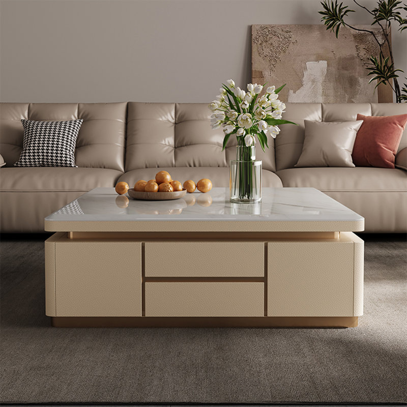 Table basse carrée en marbre de style luxueux, H 15,7 po x L 51,2 po x l 51,2 po