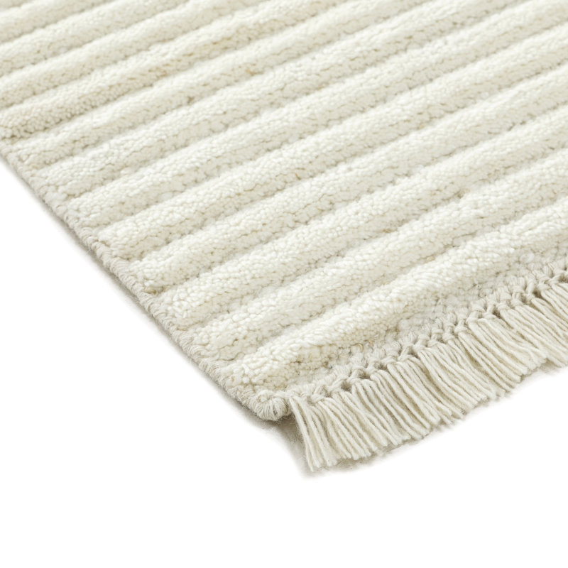 Tapis rectangulaire en laine / coton tissé à plat à motif géométrique Alar en ivoire / gris, Rectangle 7 pi 6 po x 9 pi 6 po