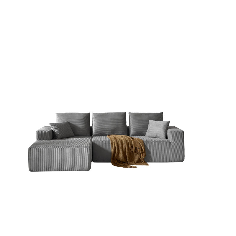 Canapé modulaire modulaire avec méridienne, canapé en forme de L en velours côtelé, gris foncé, coussins moelleux à 3 places, siège en velours côtelé gris moderne sans assemblage