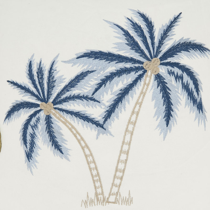 Coastal Embroidered Palm Tree Poly Filled Pillow, No Insert