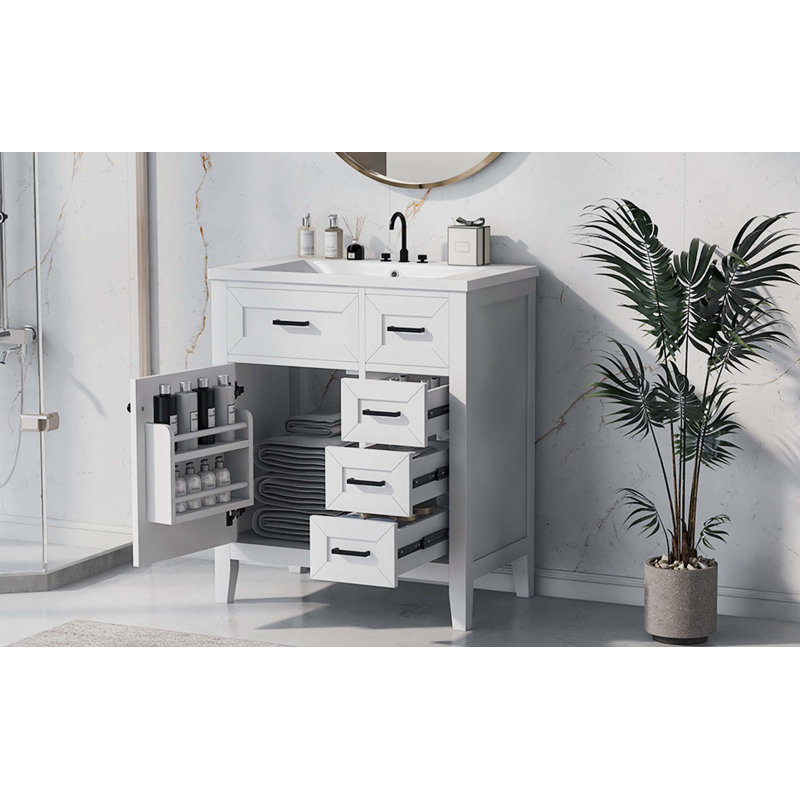 30" Bathroom Vanity With Sink Combo Bathroom Cabinet With Drawers, White