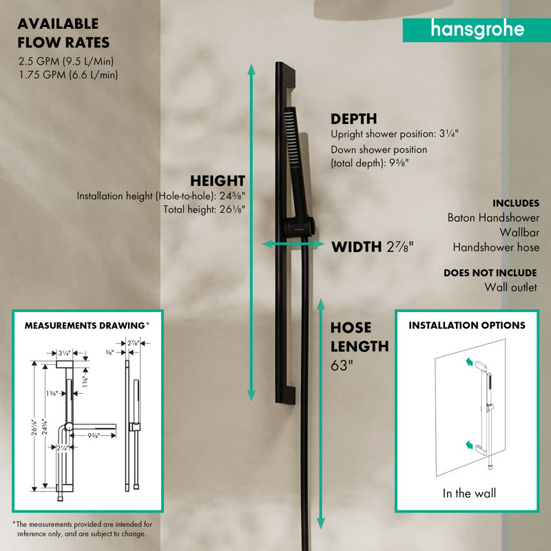 hansgrohe Pulsify S Wallbar Set 100 3-Jet 24", Matte Black, 2.5 GPM