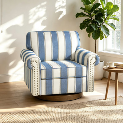 Swivel Upholstered Armchair with Rolled Arms and Nailhead Trim
