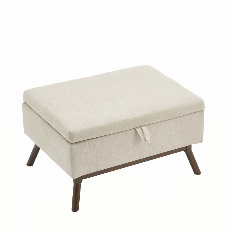 Versatile Solid Wood Ottoman with Internal Storage for Various Rooms, Beige