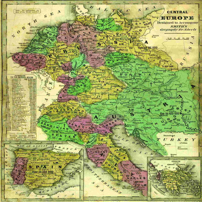 Carte de l'Europe centrale, H 30 po x l 30 po