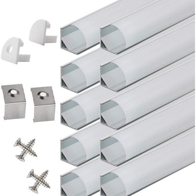 Ensemble de 10 systèmes de canaux en aluminium en forme de V de 3,3 pi avec couvercle de diffuseur et pinces de fixation pour bandes à DEL (33 pi au total)