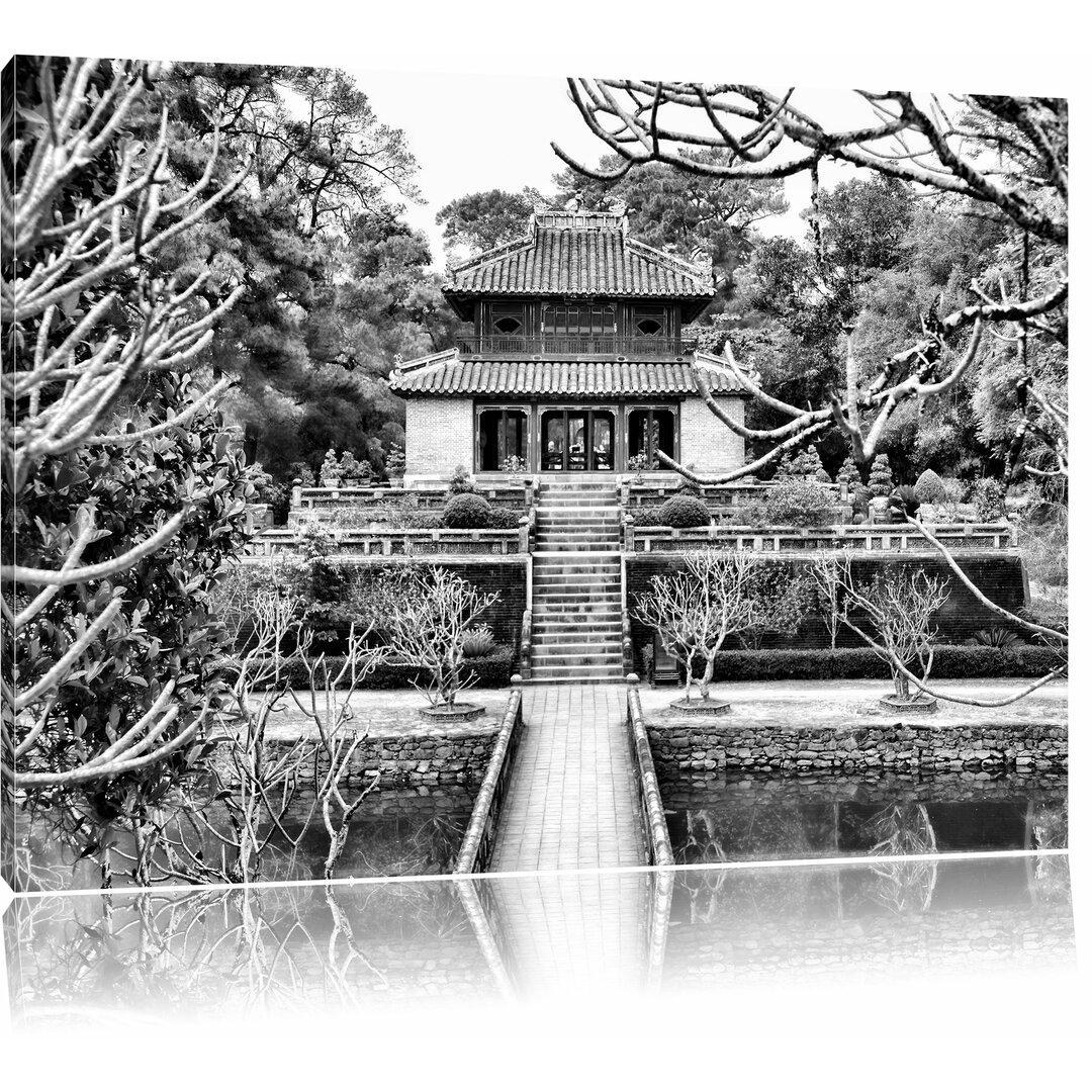 Leinwandbild Chinesischer Tempel in Monochrom