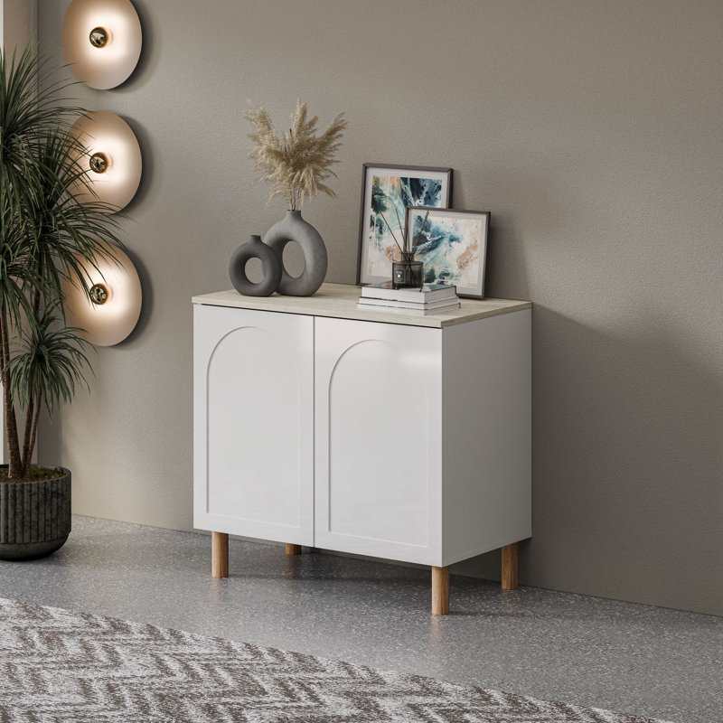 Bohem Sideboard with MDF Doors, 34" H x 35" W x 20" D, White/Traverten