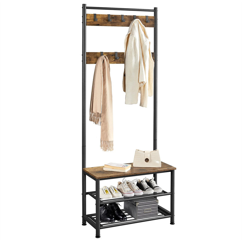 Luisella Iron Freestanding 9 - Hook Coat Rack, Black Rustic Brown