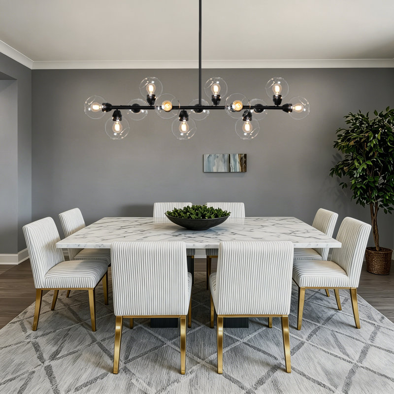  13- Light Dimmable Bubble Clear Glass Sputnik Modern Linear Chandelier