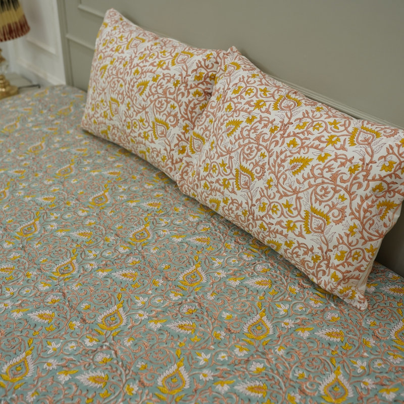 Fabdivine Pure Cotton Bedsheet Set – Handmade Bedsheet with Matching Pillow Covers – Premium Bedding, Hawamahal,