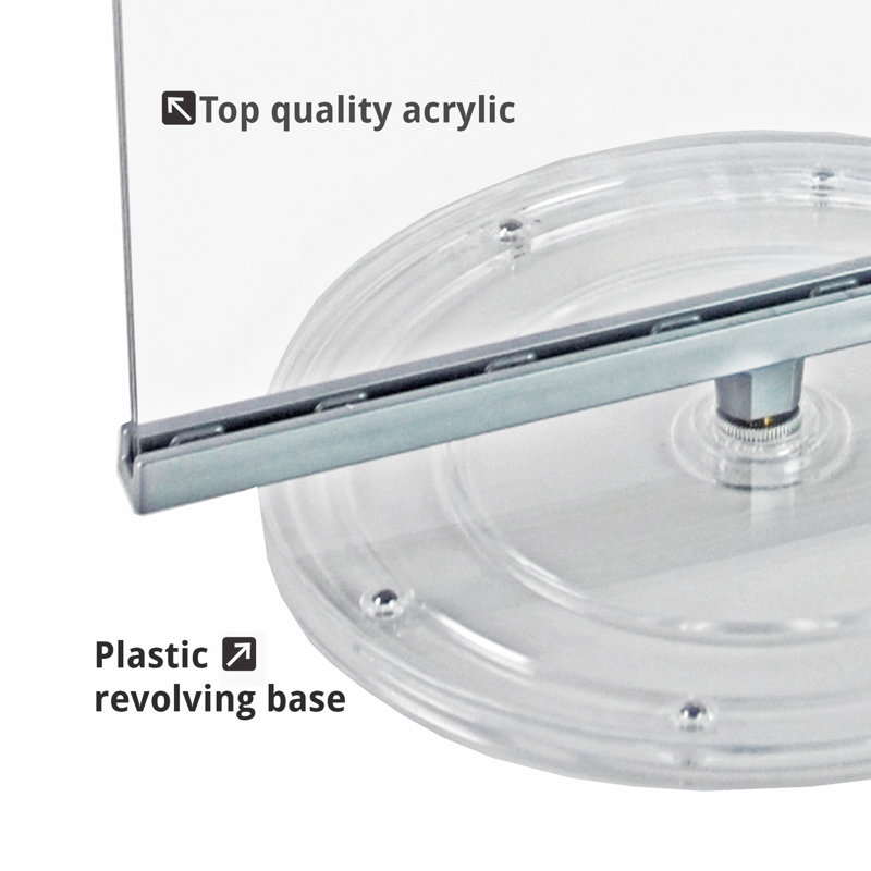 Clear Acrylic Double-Sided Rotating Desktop Sign Holder with Silver Base