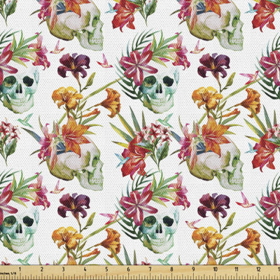 Gingerich Lilies Tropical Flower Blooms Leaves on Skull Fabric