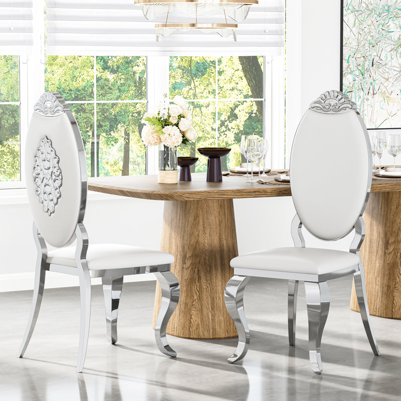 Khandis 20'' H Cotton Upholstered Side Chair, Silver, White