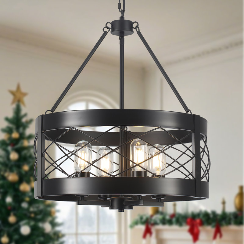 Luminaire suspendu de style campagnard en métal à 4 lumières de 17,71 pouces à intensité variable pour ferme de style industriel