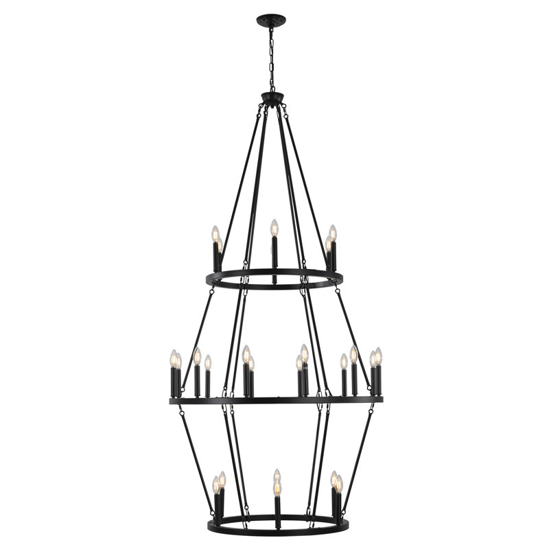 3-Tierd 24-lights wagon wheel chandeliers for dining room, Matte Black