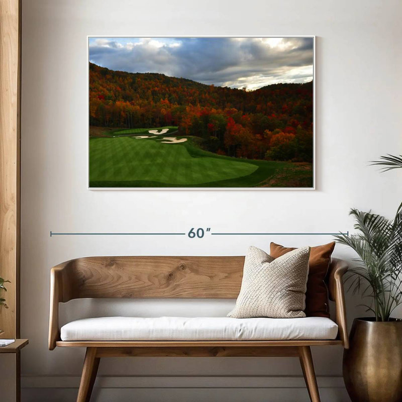 Parcours de golf d'automne, 46 po x 31 po, Cadre flottant blanc
