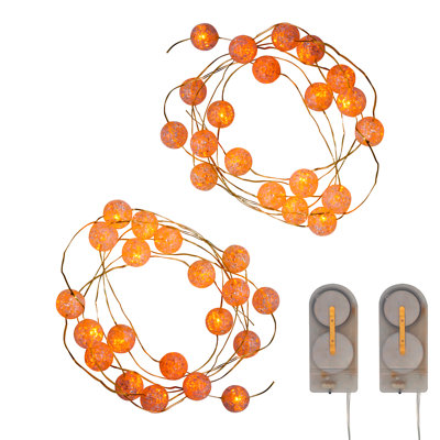 Battery Operated Mini String Light With Crackle Globes - 2 Count