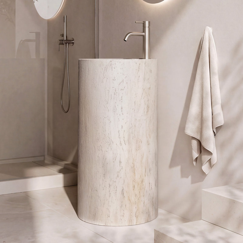 Chloe 34" Tall Pedestal Bathroom Sink Solid Surface Bathroom Sink