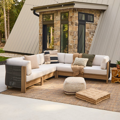 Stratton Outdoor 5-Piece Modular Patio Sectional In Beechwood With Sunbrella Cushions By Real Flame by Real Flame