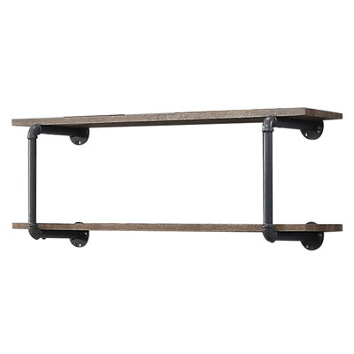 Étagère murale en chêne antique et gris sableux, construction, idéale pour l'organisation de la décoration intérieure de style industriel à 2 tablettes grises, ajout élégant et pratique