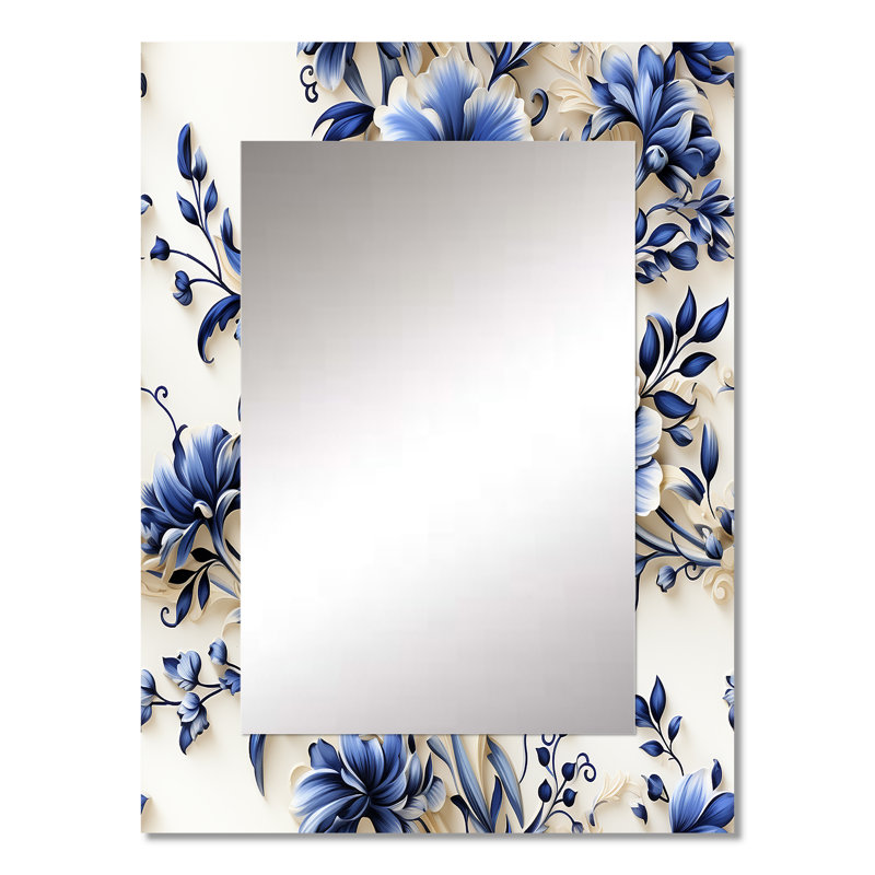 Killian Cobalt Blue Ornamental Friezes Victorian Pattern - Floral Decorative Wall Mirror, Floral Mirror, Printed Metal Art