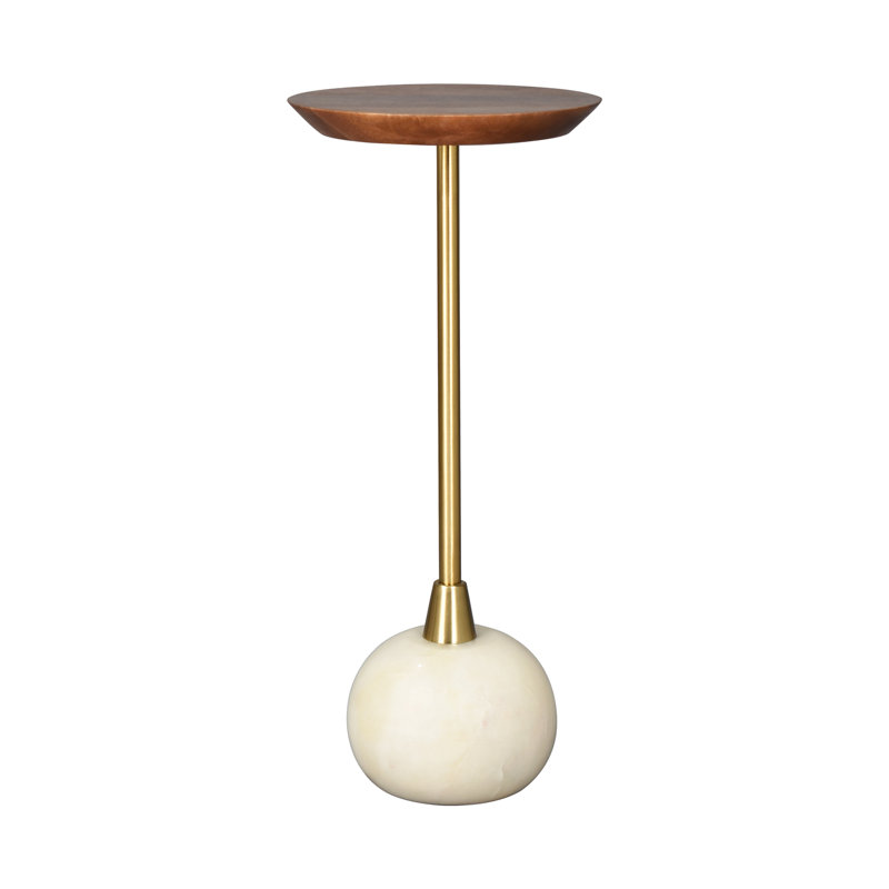 Transitional Handmade Solid Hard Wood & Marble Martini Drink Table