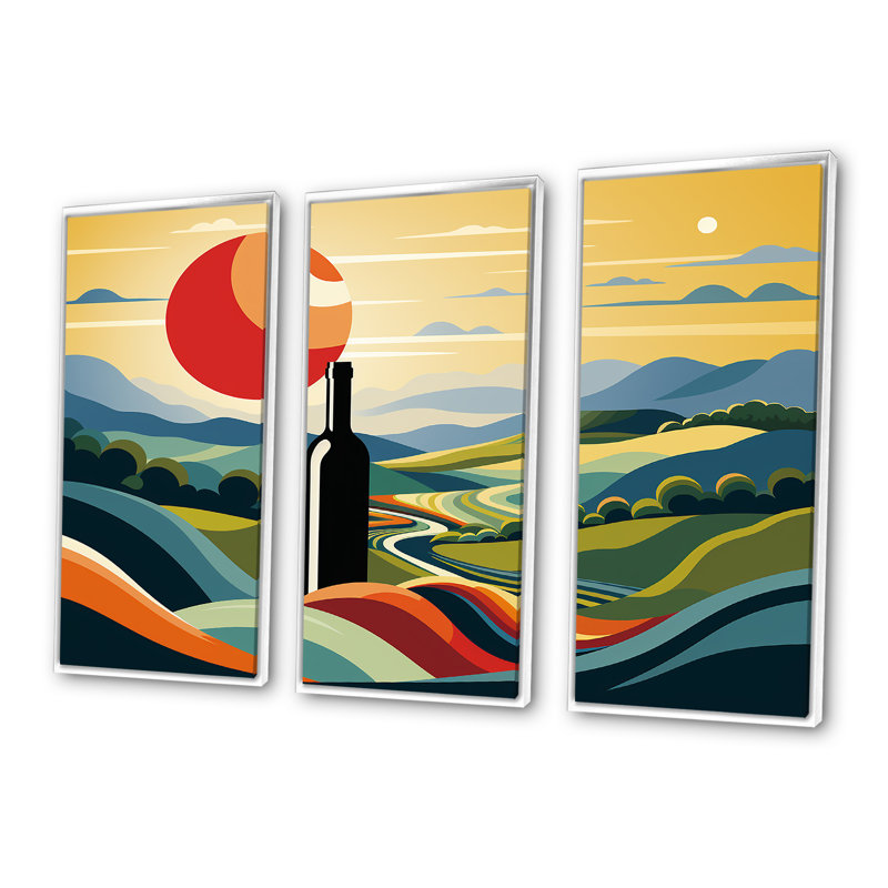 Bouteilles de vin dans des paysages italiens I - Art mural vin, Cadre flottant blanc, H 32 po x l 48 po