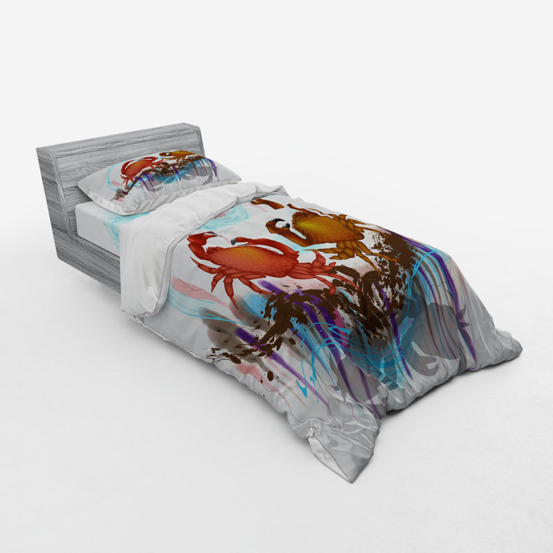 Ensemble de housse de couette Crabs Brown, Housse de couette simple + 6 pièces supplémentai