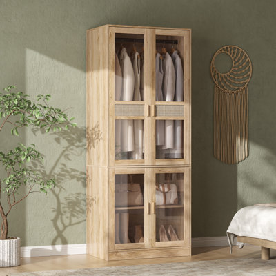 Armoire en rotin de 200 cm de haut avec portes et étagères vitrées, armoire haute de 80 cm de large x 50 cm de profondeur.