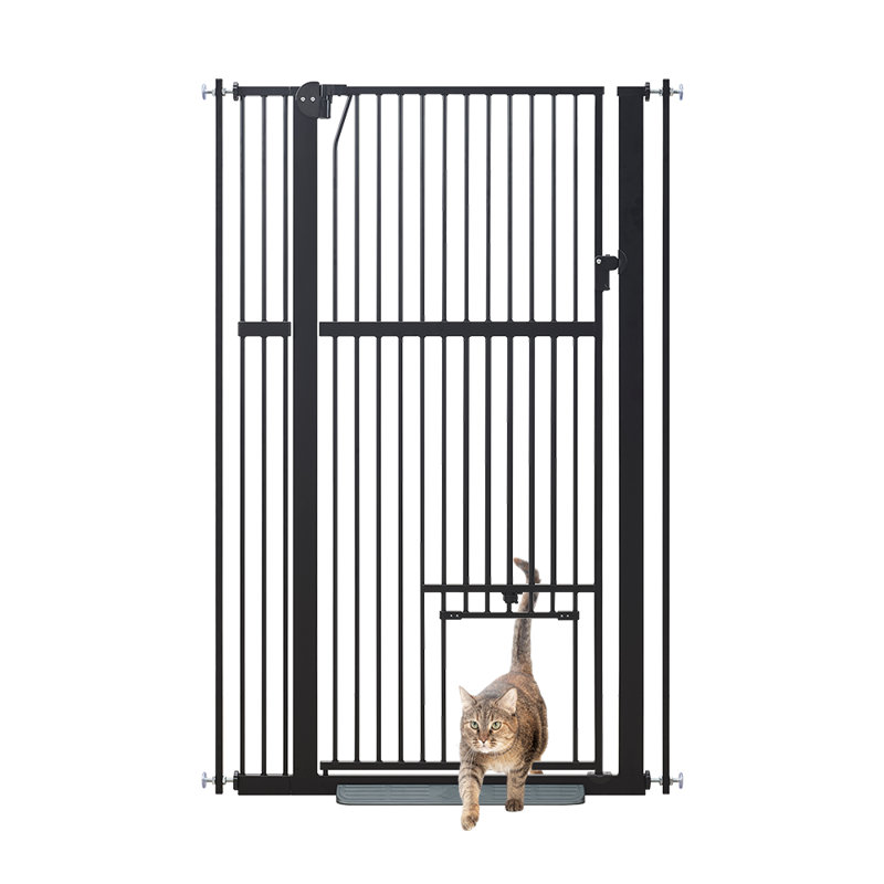 142cm Pressure-Fit Pet Gate with Cat Door, Fits 79-104cm Wide Openings, 79-95cm W, Black