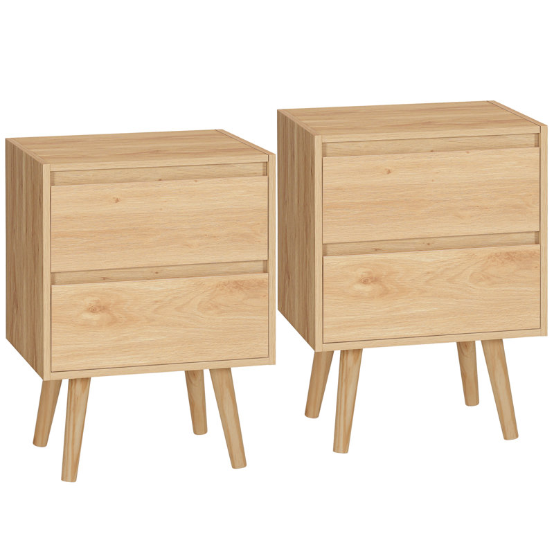 Table de chevet cannelée 15 tiroirs l 15,8 po avec pieds en bois massif, Brown