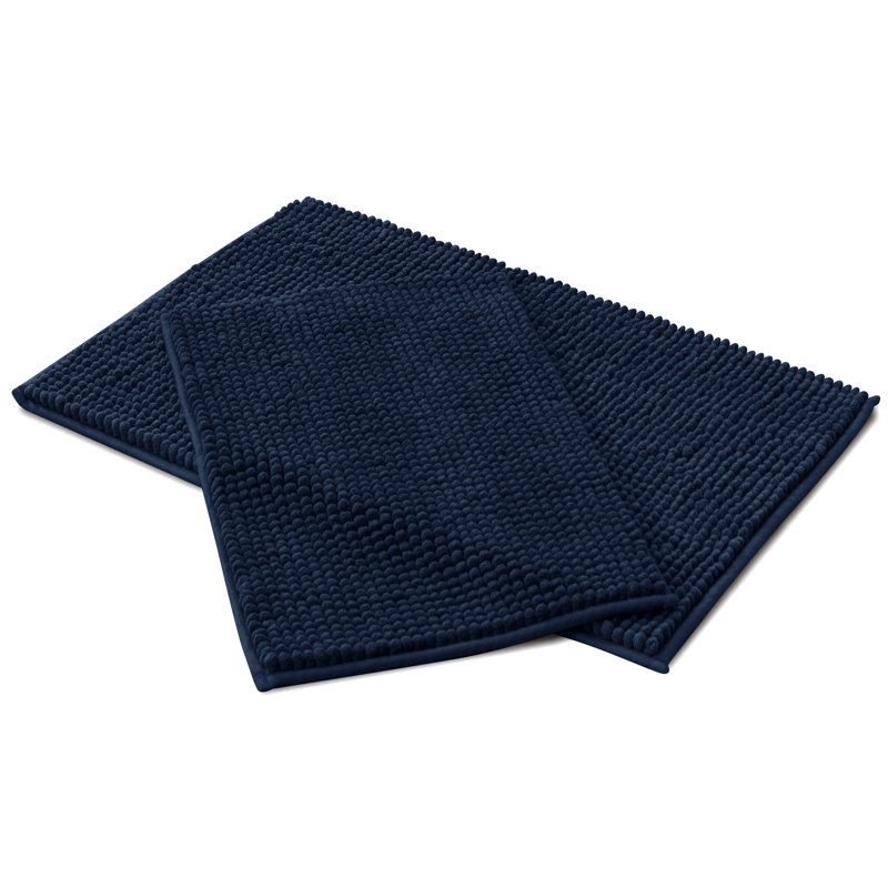 Super Soft Absorbent Microfiber Rectangle Non-Slip Bath Rug Set, Navy, 32'' L x 20'' W, Set of 2