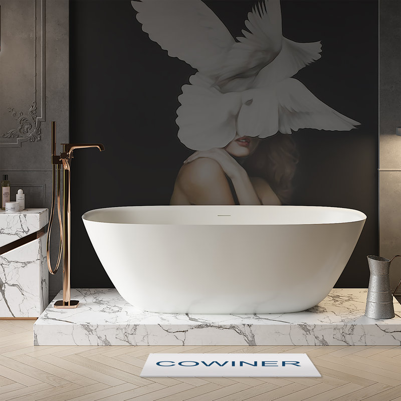 55 po x 32 po. Baignoire de trempage autoportante en résine, H 55 po x l 32 po
