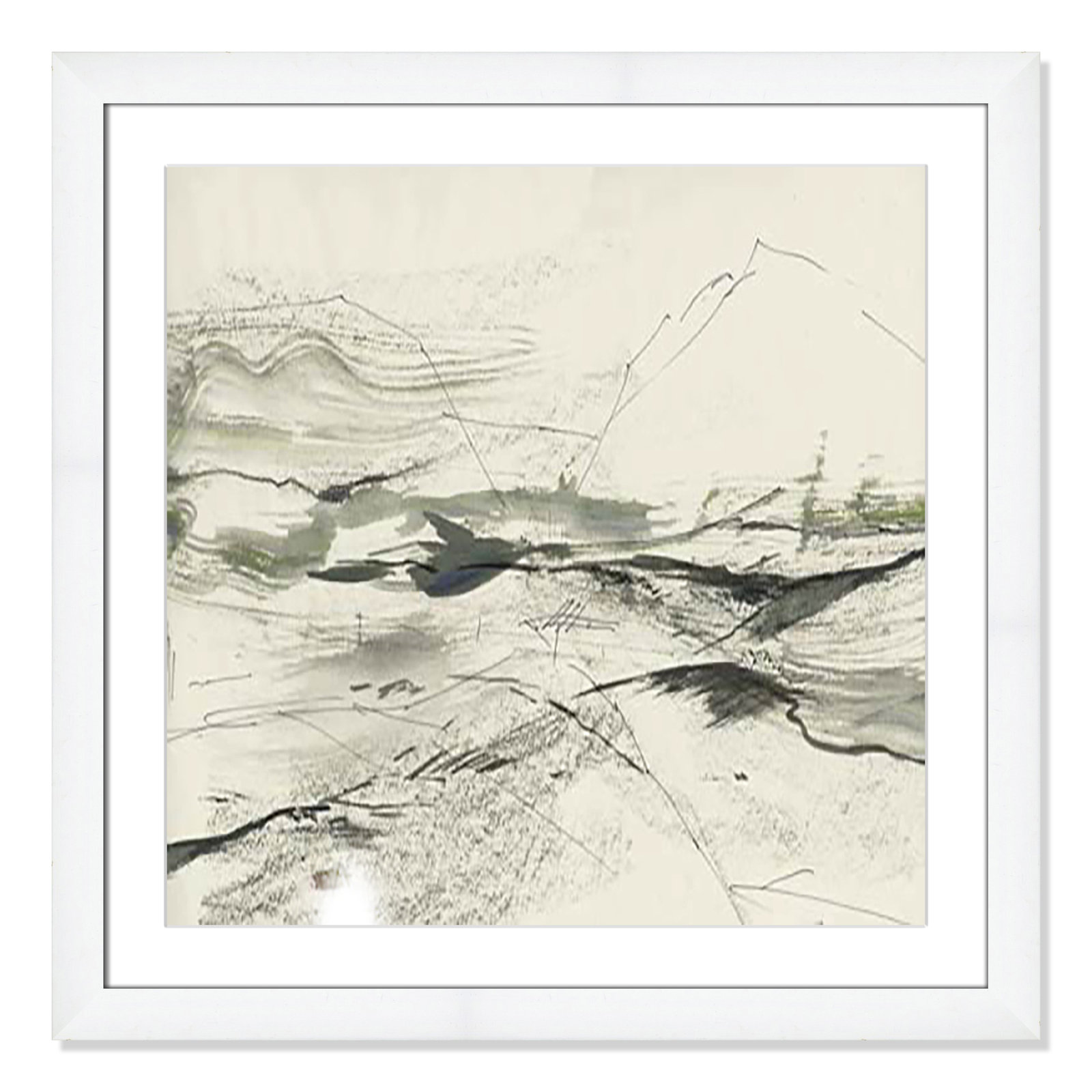 Green Sketches Print, 29" H x 29" W x 1.25" D, White Cube Framed