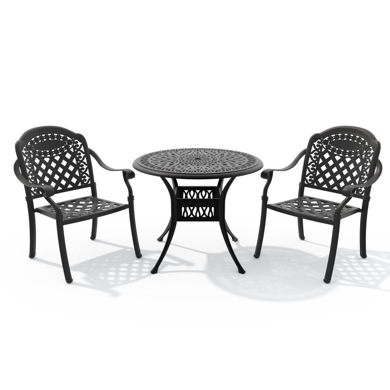  Akiesha Patio Dining Set with Round Table , Red Cushions Included, 16.54'' D x 25.98'' W x 35.83'' H, 2