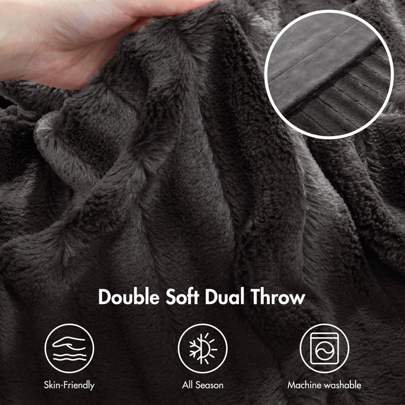 Duke Long Fur Throw, Charcoal