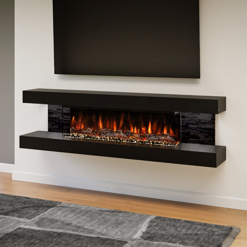 Vegas 72-Inch Wall Mounted Electric Fireplace | Fully Assembled | 3-Sided Panoramic Flame | Remote Control | LED Side Lights