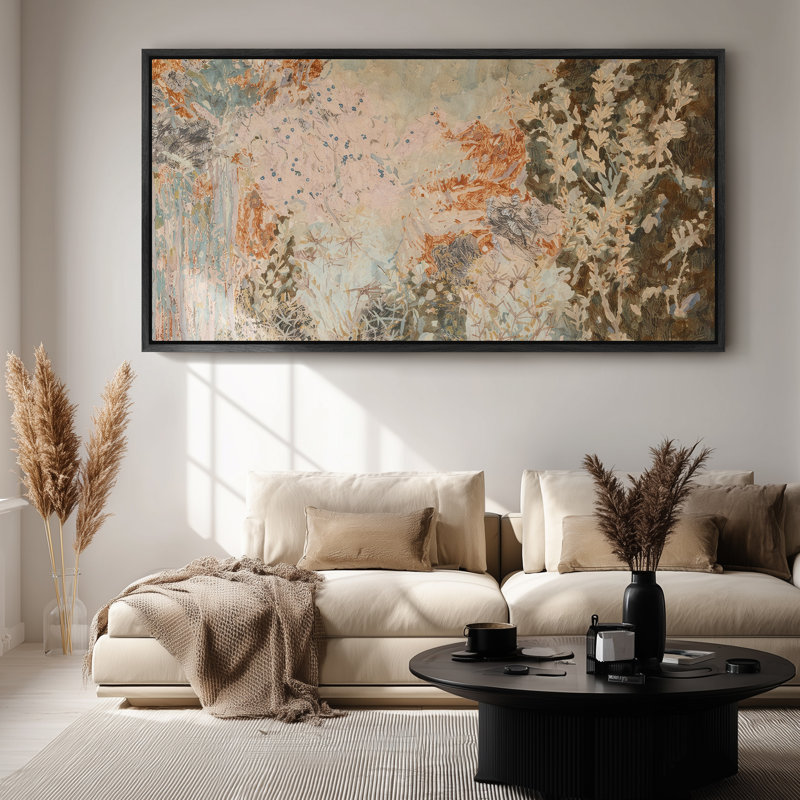 Art mural encadré - Formes botaniques abstraites expressives avec des accents terreux et pastel - 16 po x 24 po, 24 po x 36 po