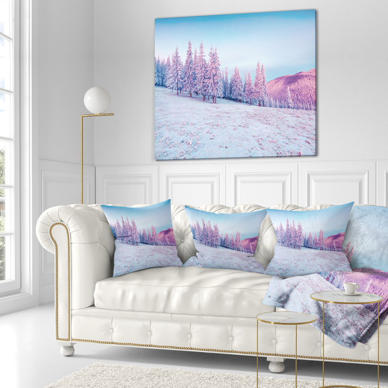 Hiver, lever de soleil en montagne - coussin à imprimé paysage, 16 po x 1 po, Type de produit