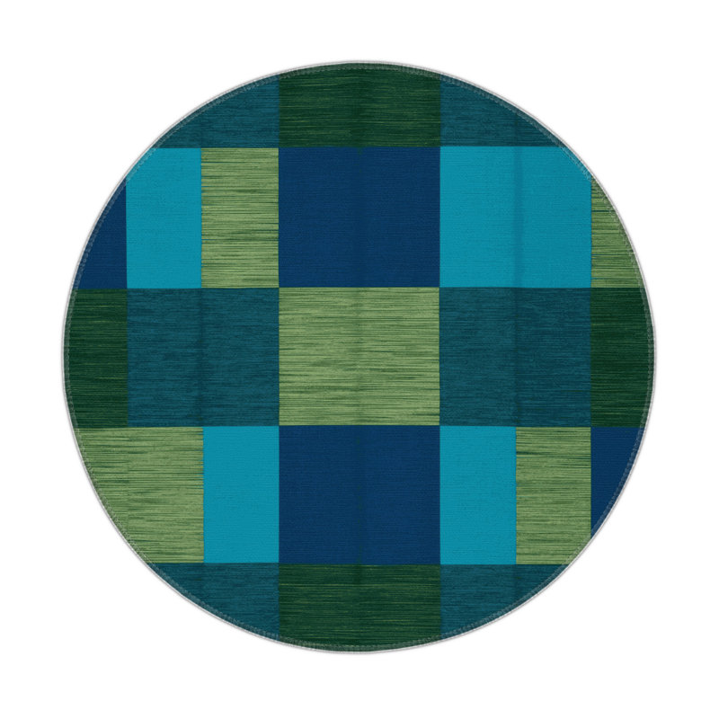 Tapis d'intérieur et d'extérieur à carreaux bleu, Rond 5 pi