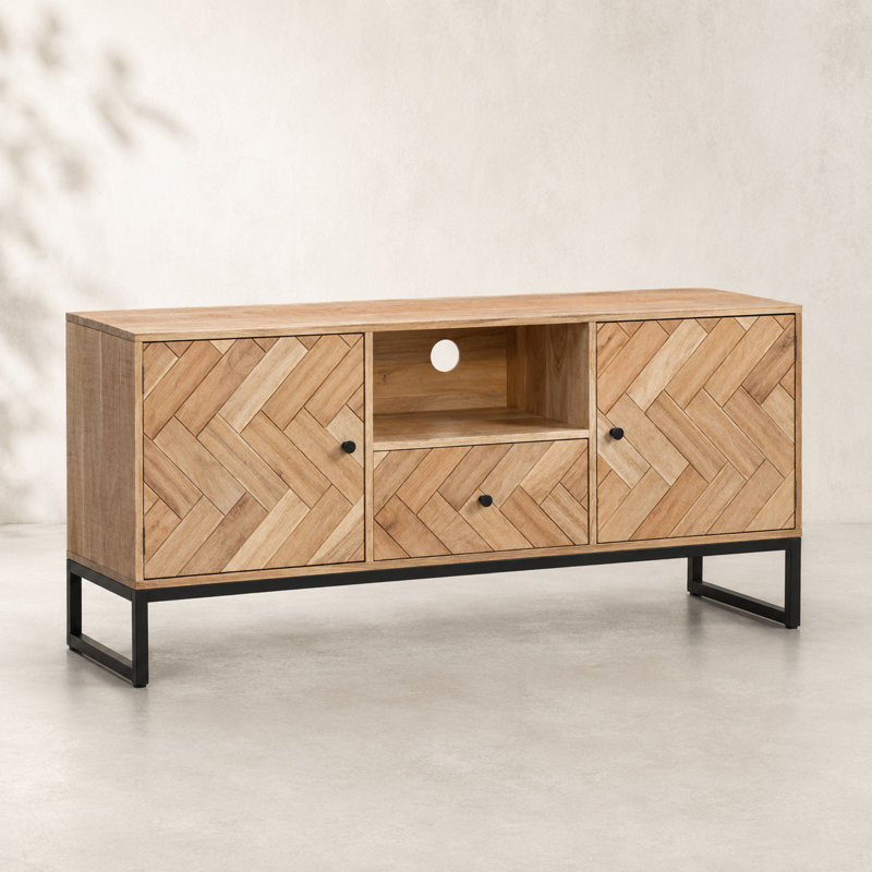 Taylors TV Unit Stand with Cabinet Storage & Drawer Solid Wood Chevron Front Tv Stand