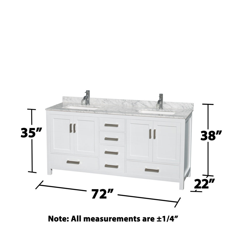 Sheffield 72" Freestanding Double Bathroom Vanity with Marble Top with 24" Mirrors, White