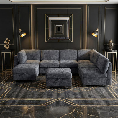 Oversized Modular Sectional Sofa with Hidden Storage, Convertible Reversible U/L-Shaped Couch with Removable Covers