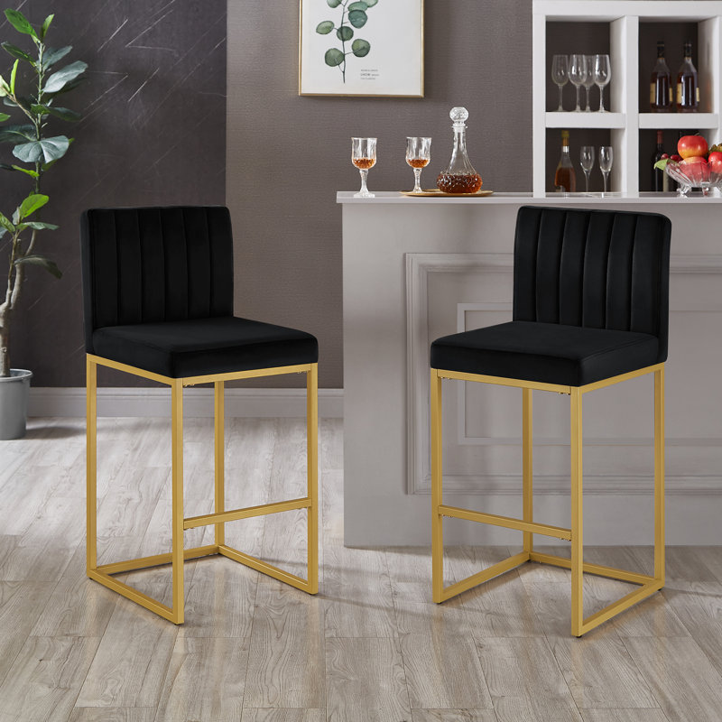 Ensemble de tabourets de bar en velours durable, design moderne noir doré pour la maison, Noir