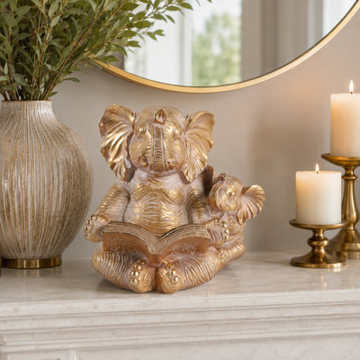 Whimsical Resin Elephant Figurine Sculpture For Living Room Decoration - Modern Decorative Objects Statue Display For Home Decor - 8", Gold