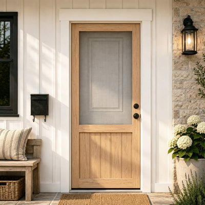 Porte moustiquaire en bois avec serrure à pêne dormant en bois de pin massif non fini avec maillage en nylon prêt à assembler